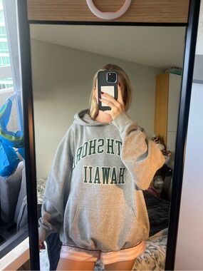 PacSun Gray Hooded Sweatshirt with Green Lettering